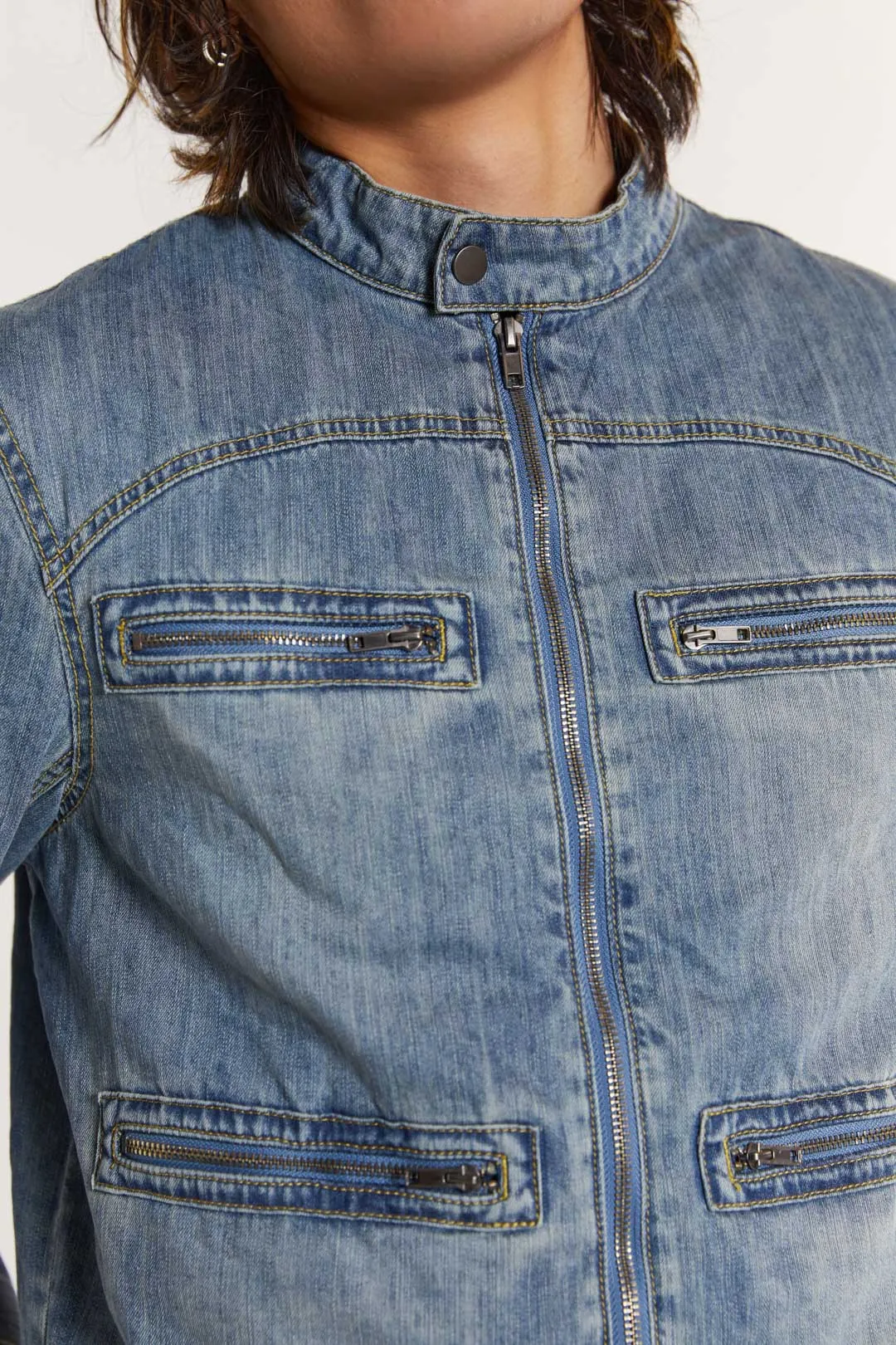 Chambray Denim Moto Jacket