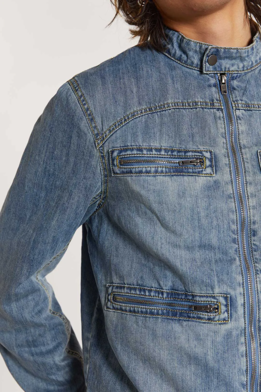 Chambray Denim Moto Jacket