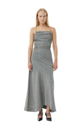 Checkered Ruched Long Slip Dress - Frost Gray