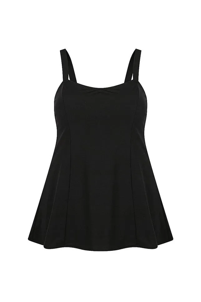 Chlorine Resistant Black Wide Strap Panelled Swim Dress