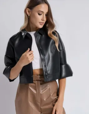 Classic Black Crop Leather Jacket