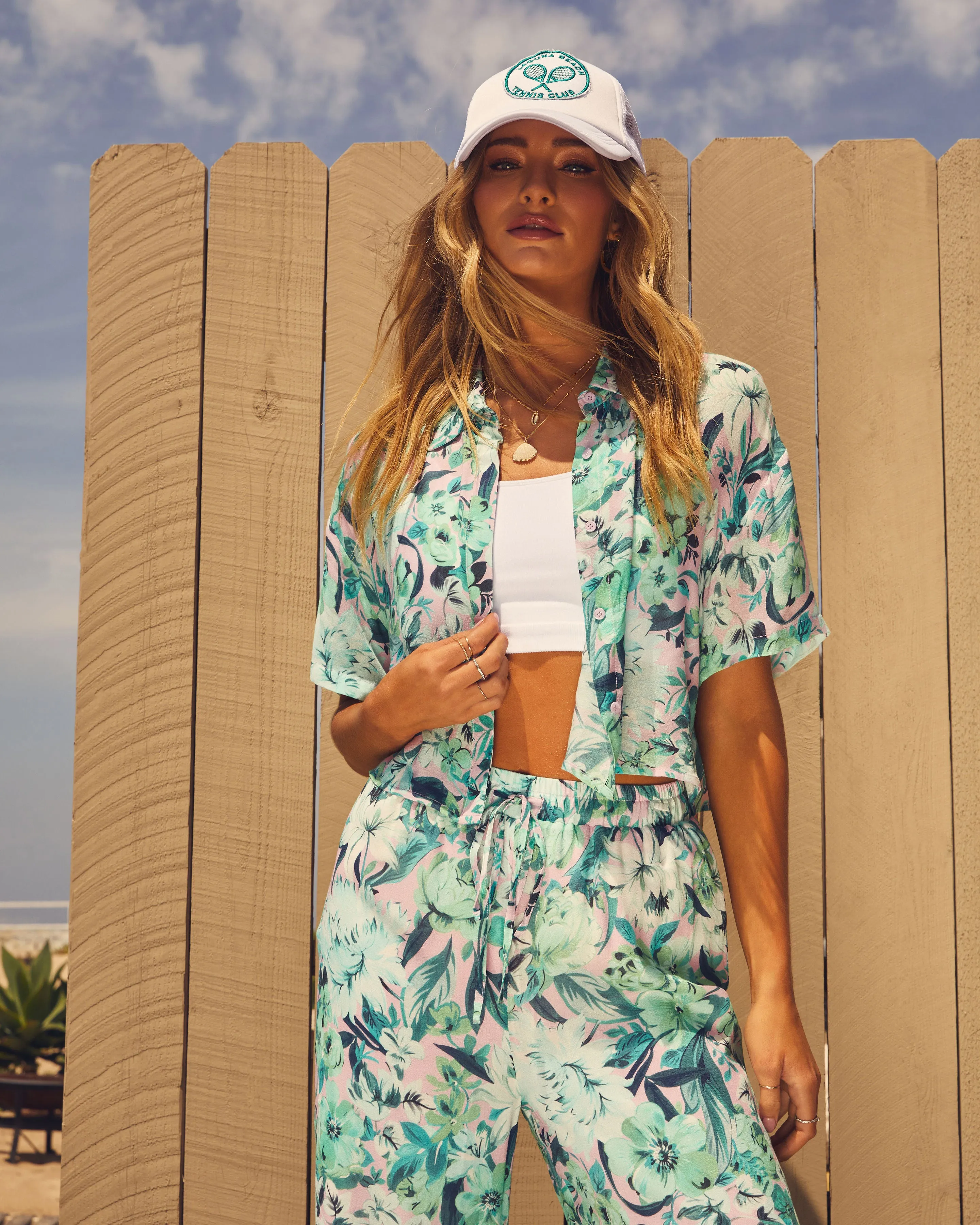 Clearwater Tropical Print Cropped Collared Shirt