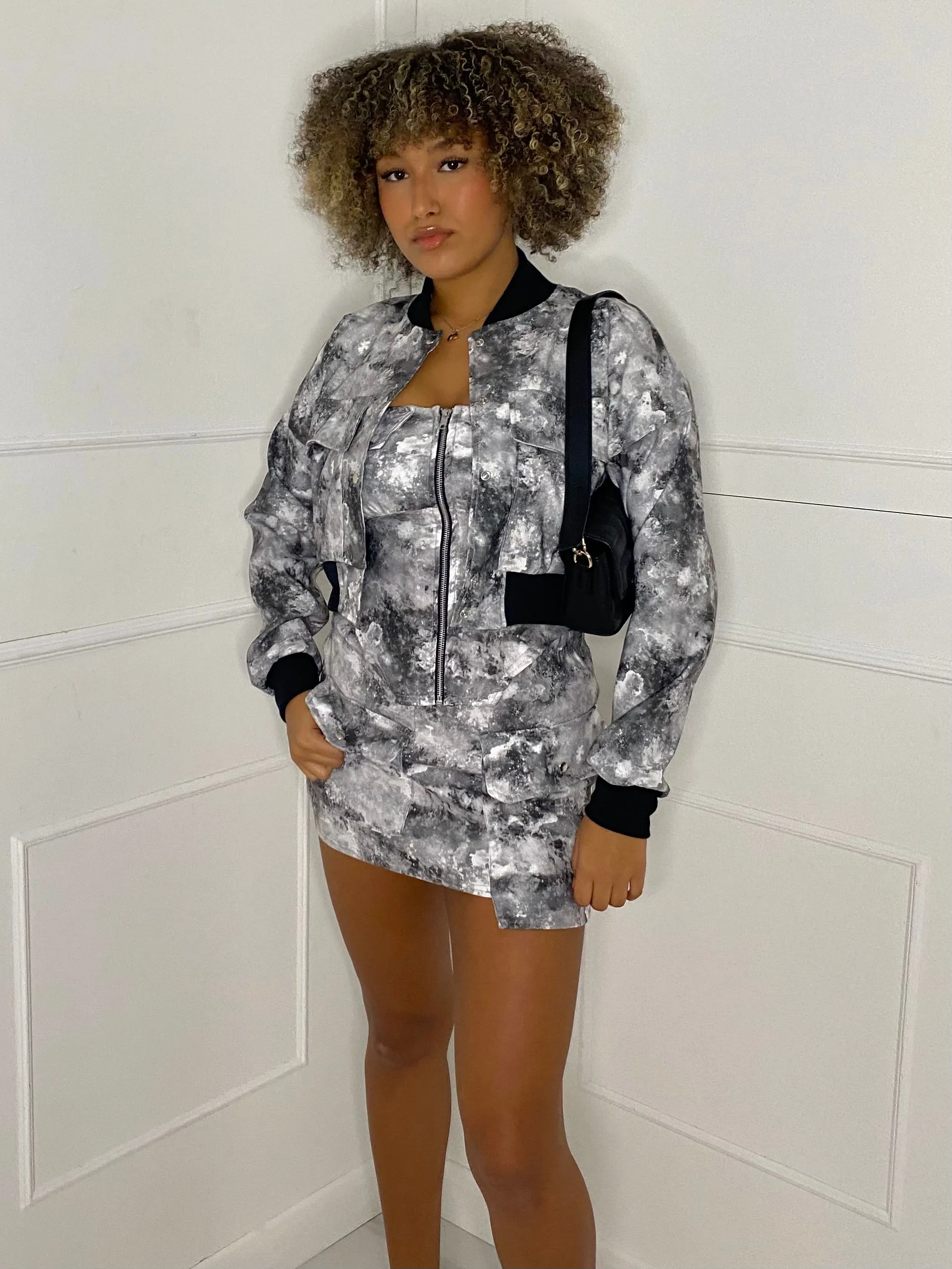 Co-Ord & Bomber Jacket Set - Grey Marble