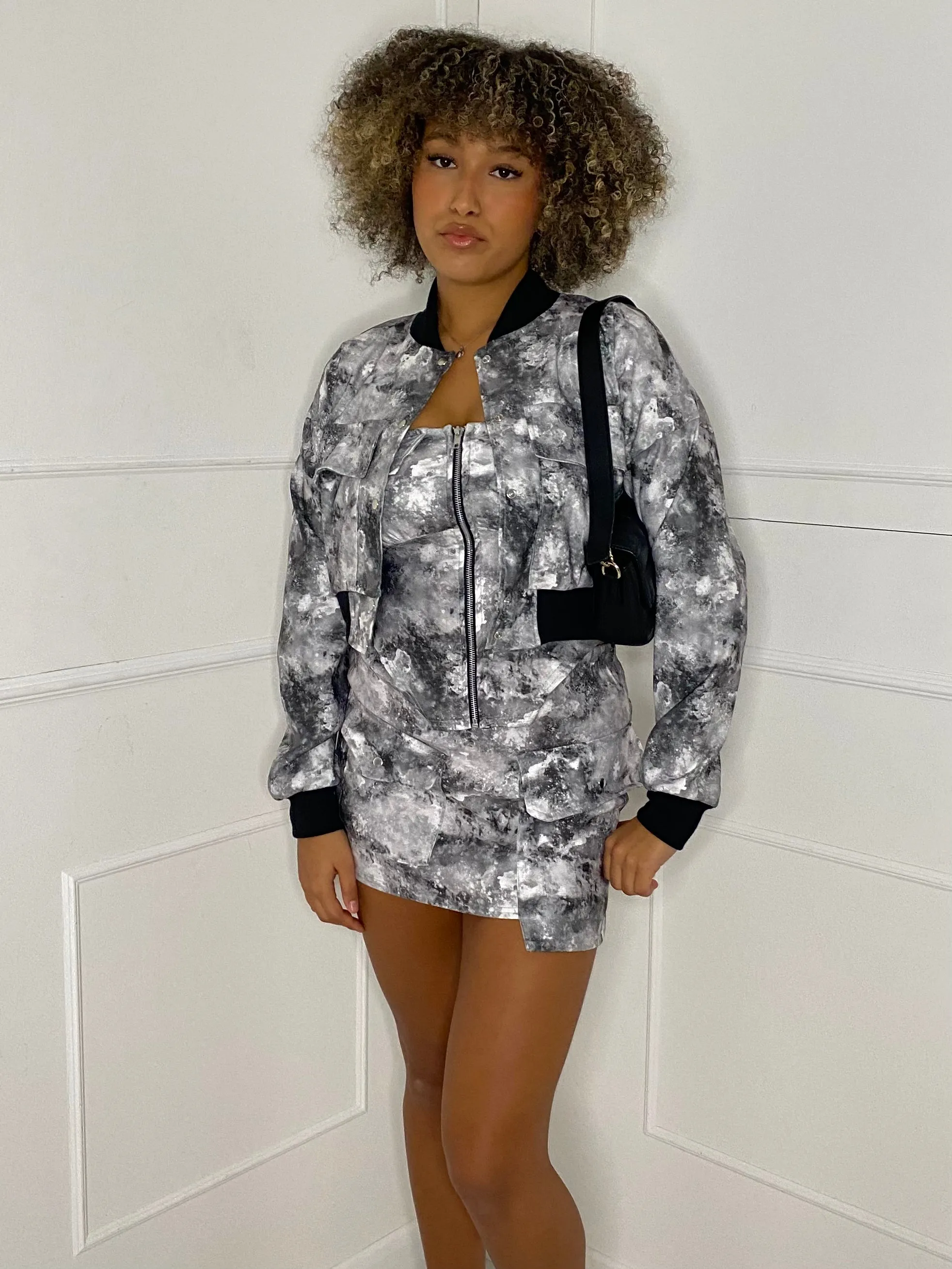 Co-Ord & Bomber Jacket Set - Grey Marble