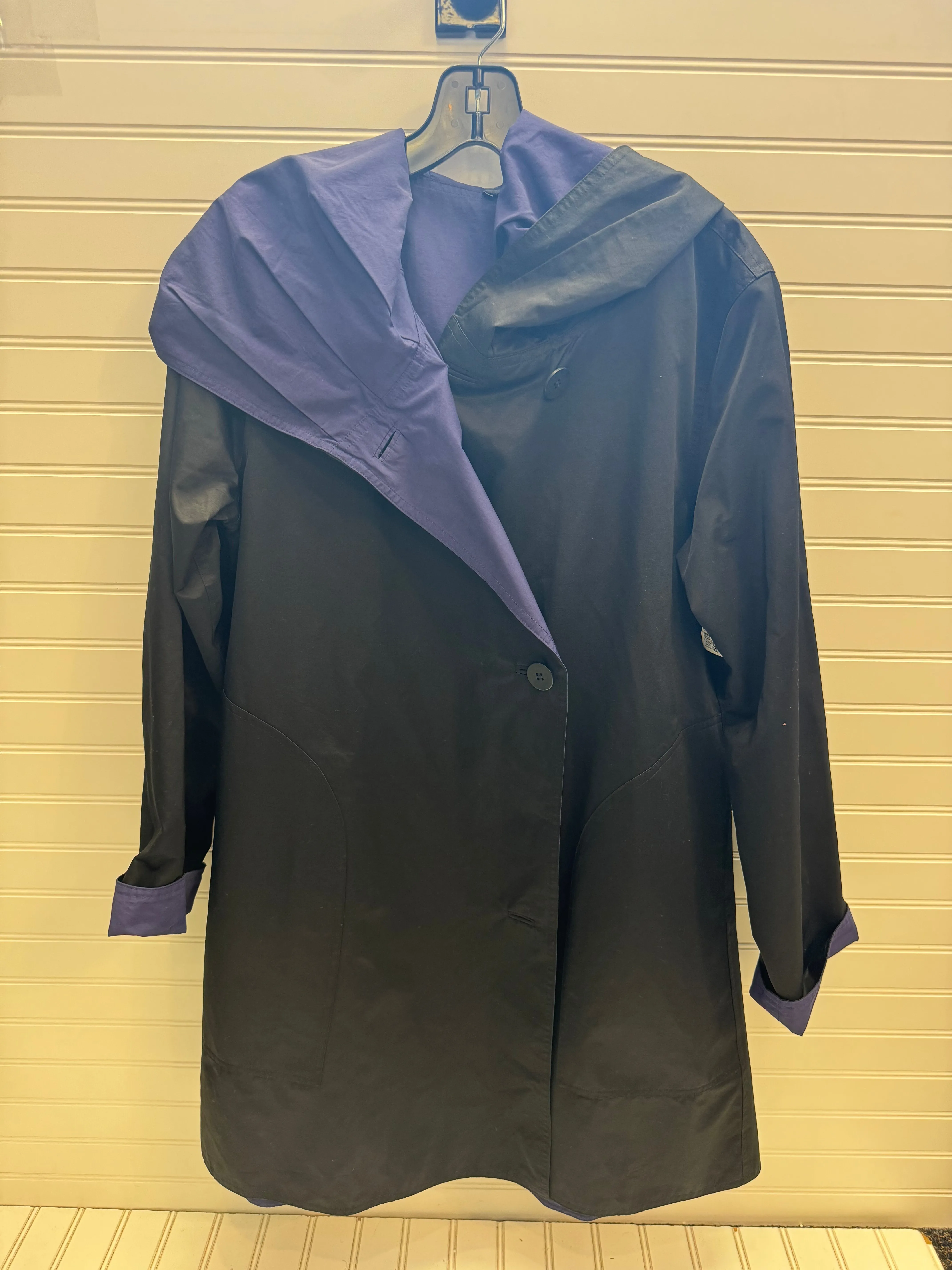 Coat Raincoat By Eileen Fisher In Black & Purple, Size: S