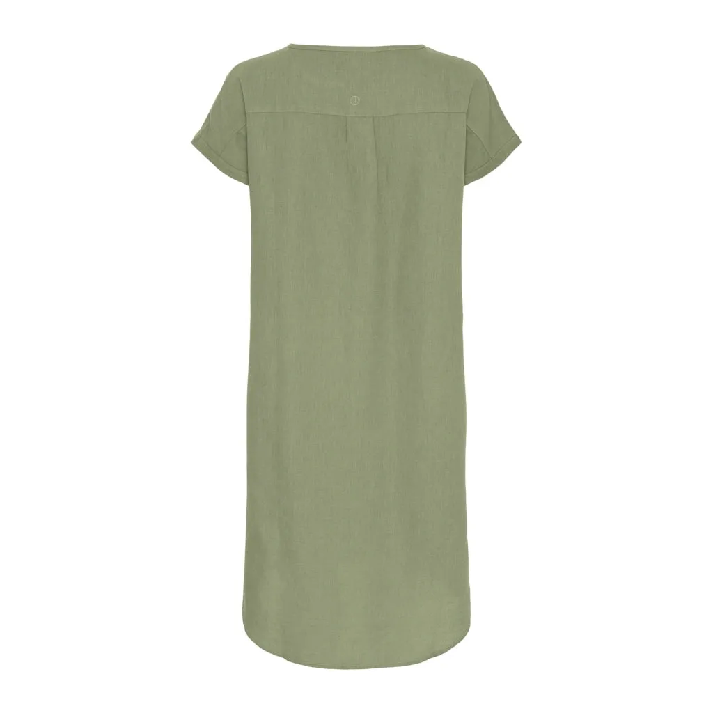 Columbine Cotton Linen Tunic Dress - Hedge Green