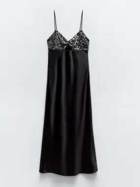 Contrast sequinned slip dress