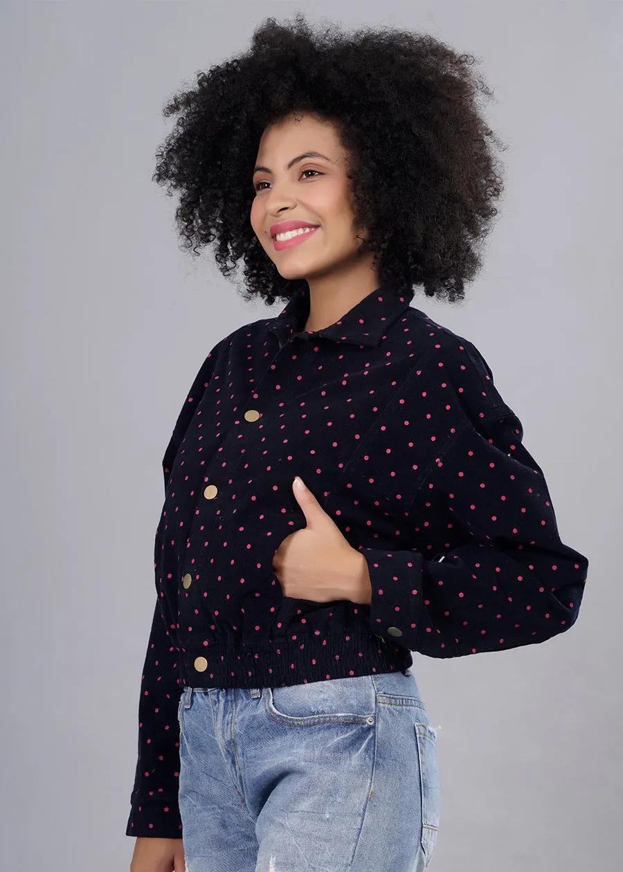 Corduroy Classic Navy Cropped Jacket For Women