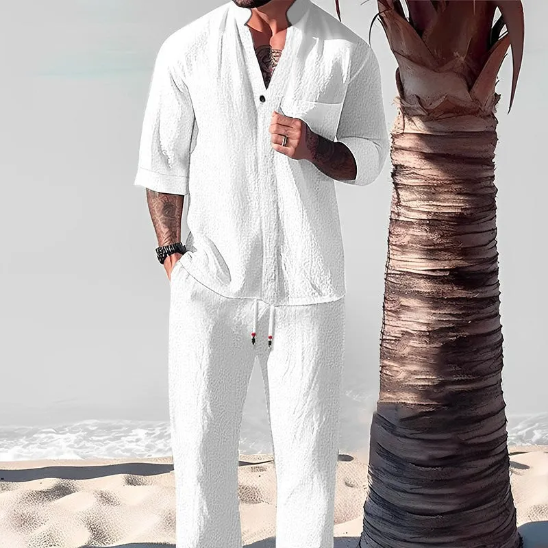 Cotton And Linen Half Sleeve Suit Men's Summer