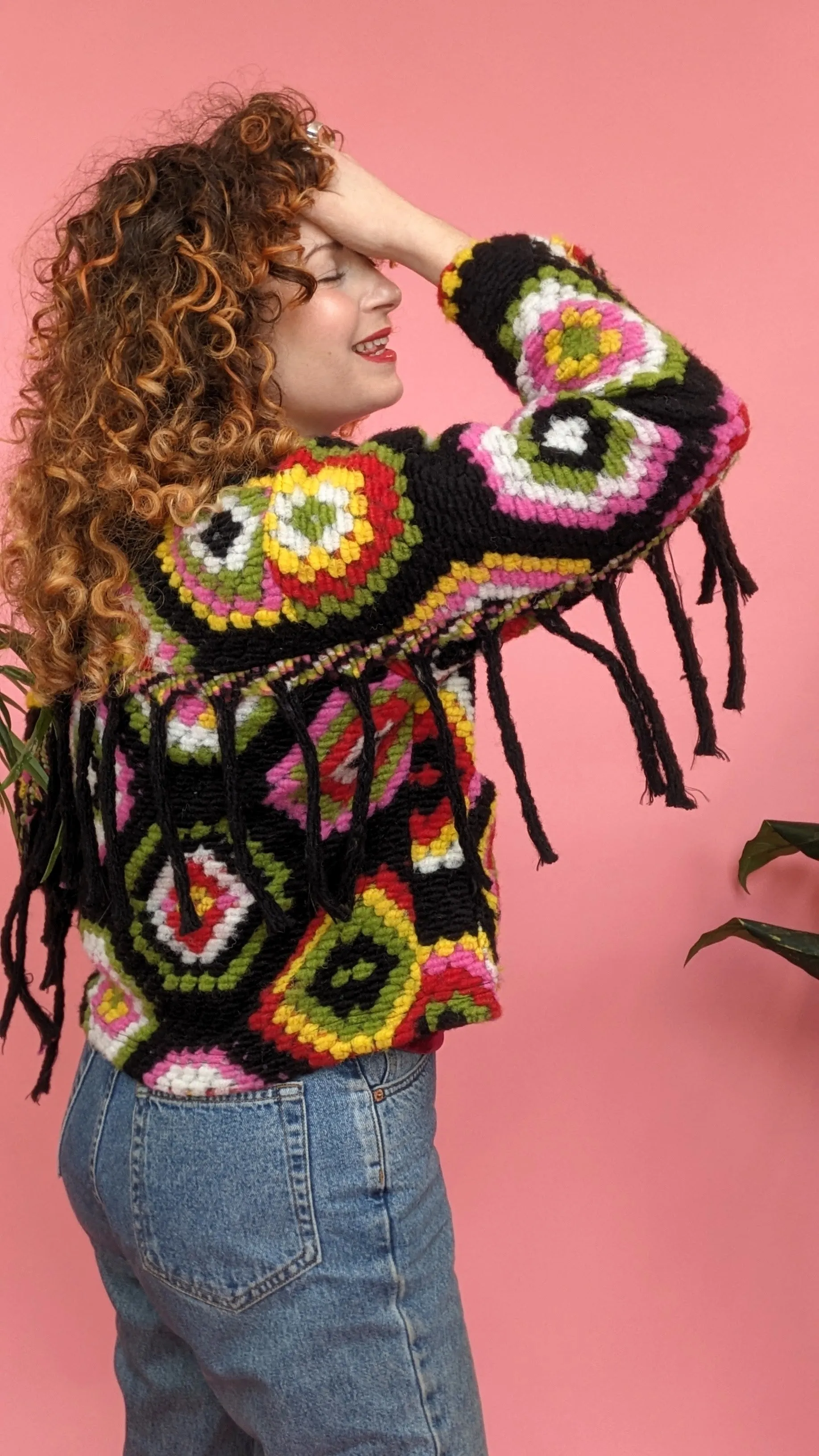 Crochet Trophy Jacket in Black Multi