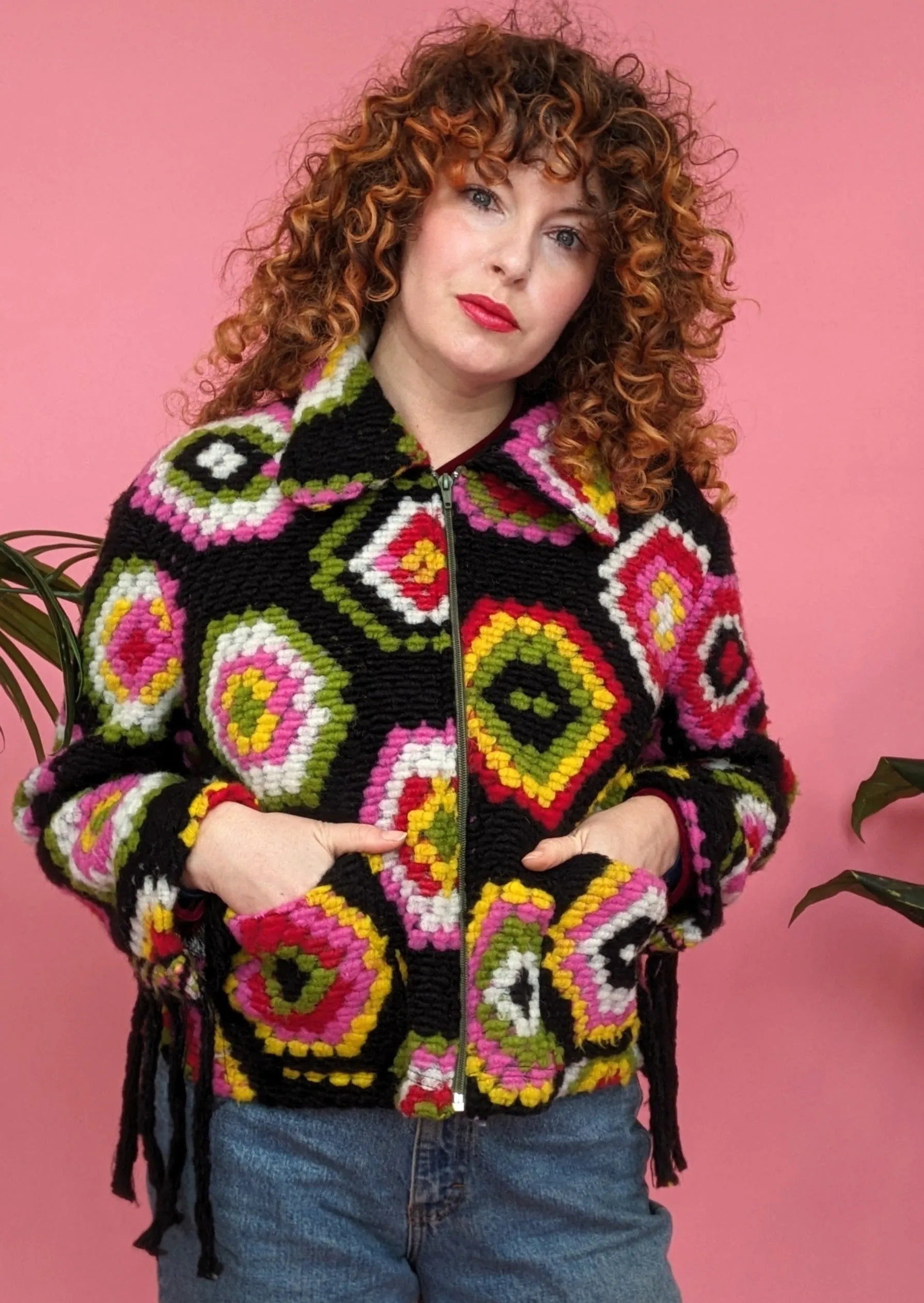 Crochet Trophy Jacket in Black Multi