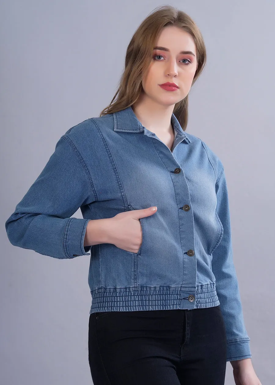 Cropped Blue Denim Jacket For Womens