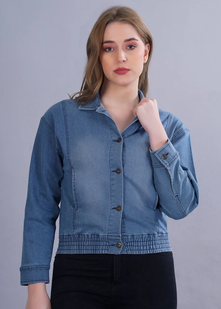 Cropped Blue Denim Jacket For Womens