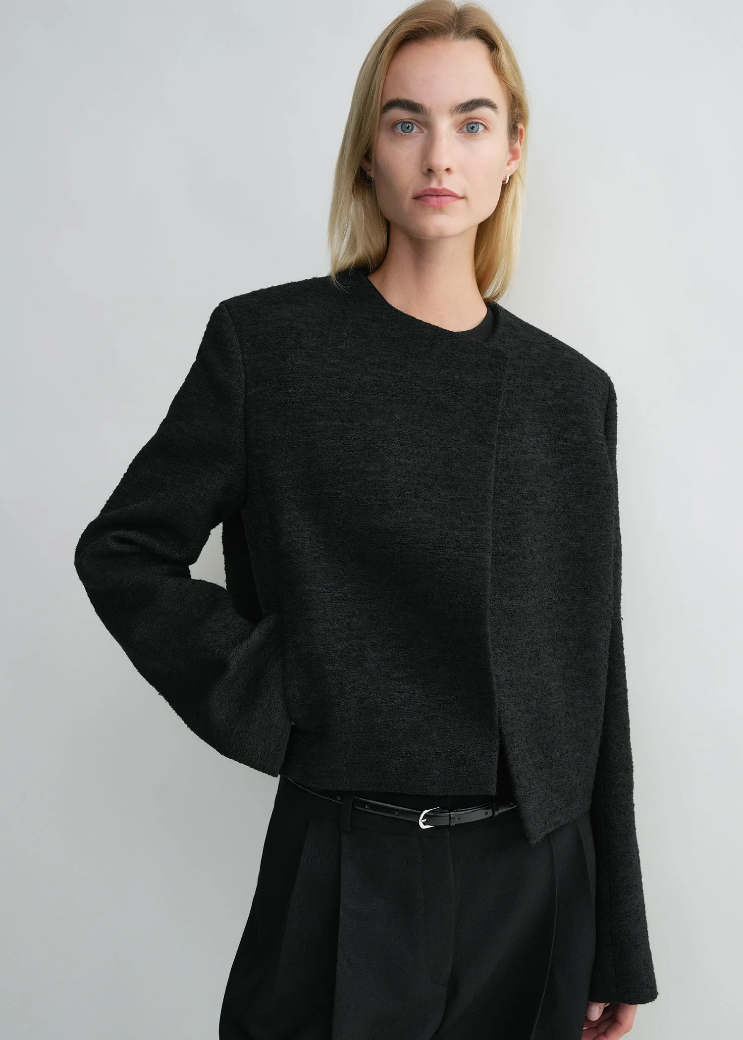 Cropped bouclé jacket black