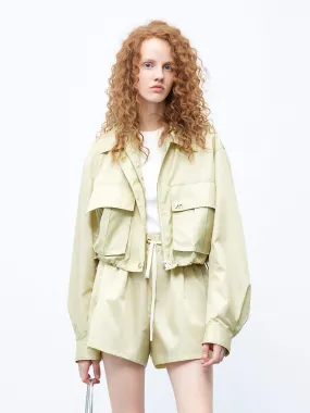 Cropped Drawstring Hem Coat