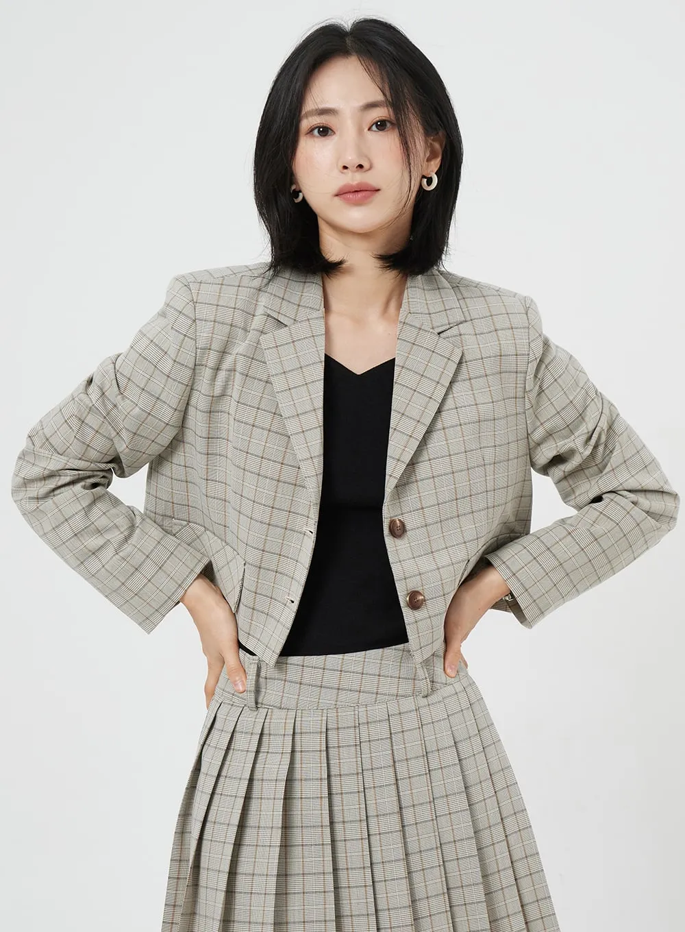 Cropped Plaid Jacket OM327