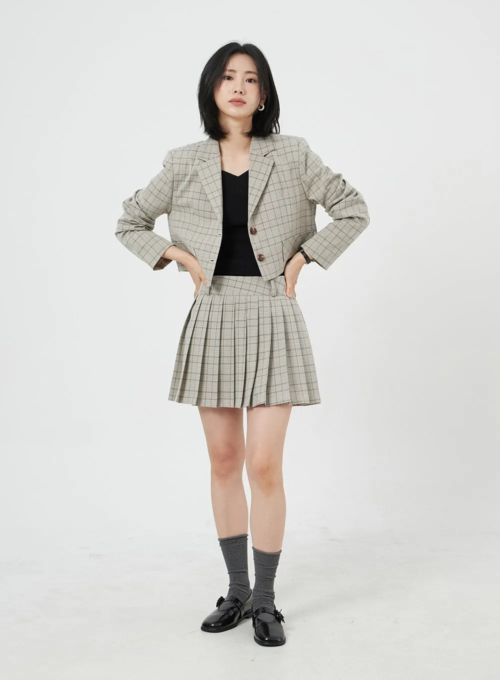 Cropped Plaid Jacket OM327