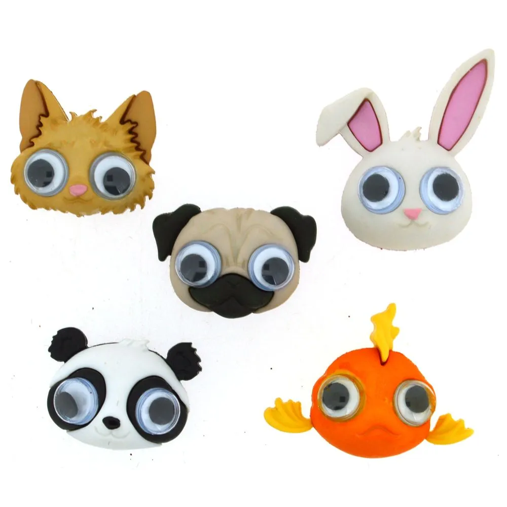 Cute Animals Plastic Novelty Buttons - Google Eyed