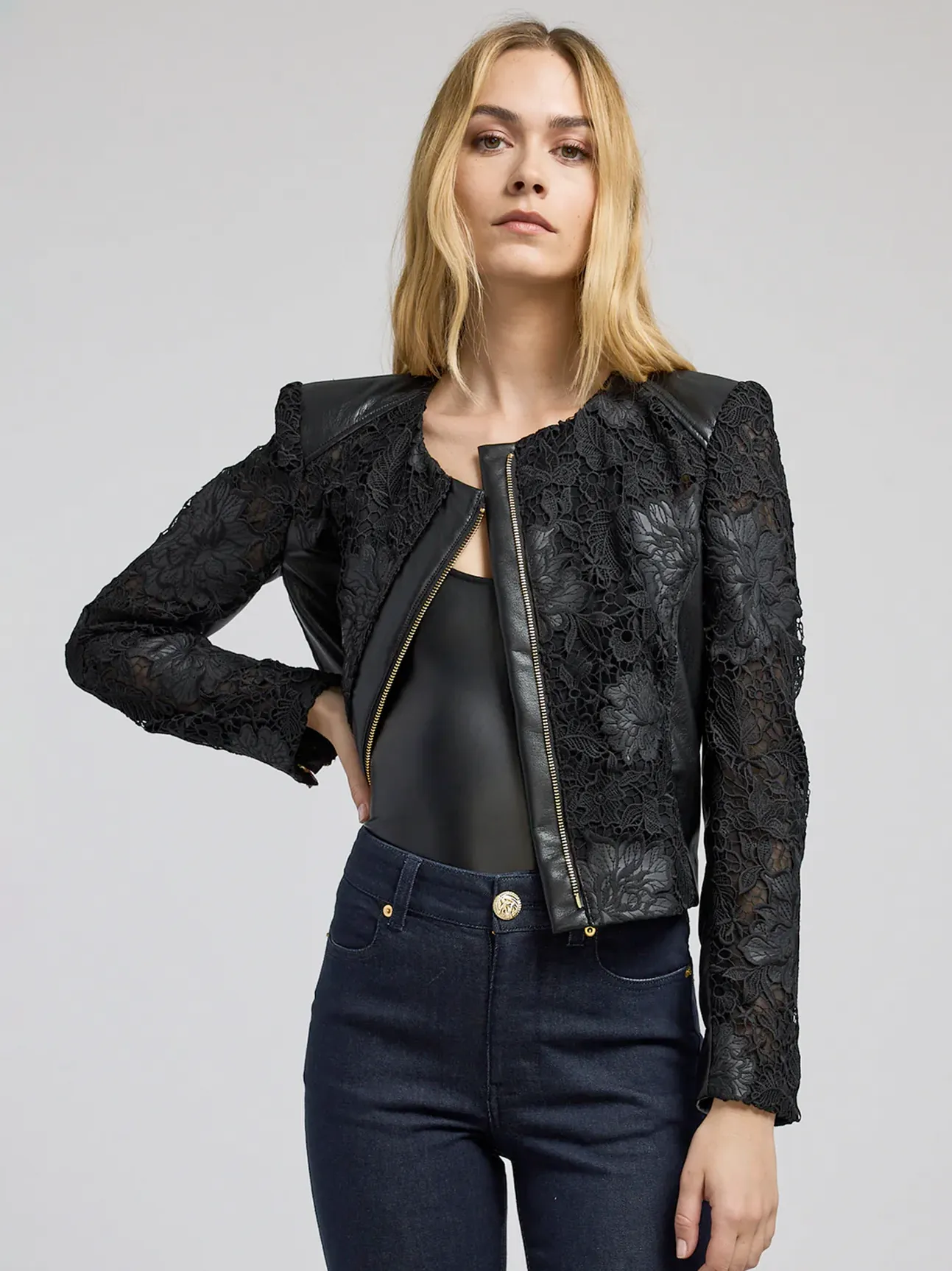 Dalma Vegan Leather Guipure Jacket