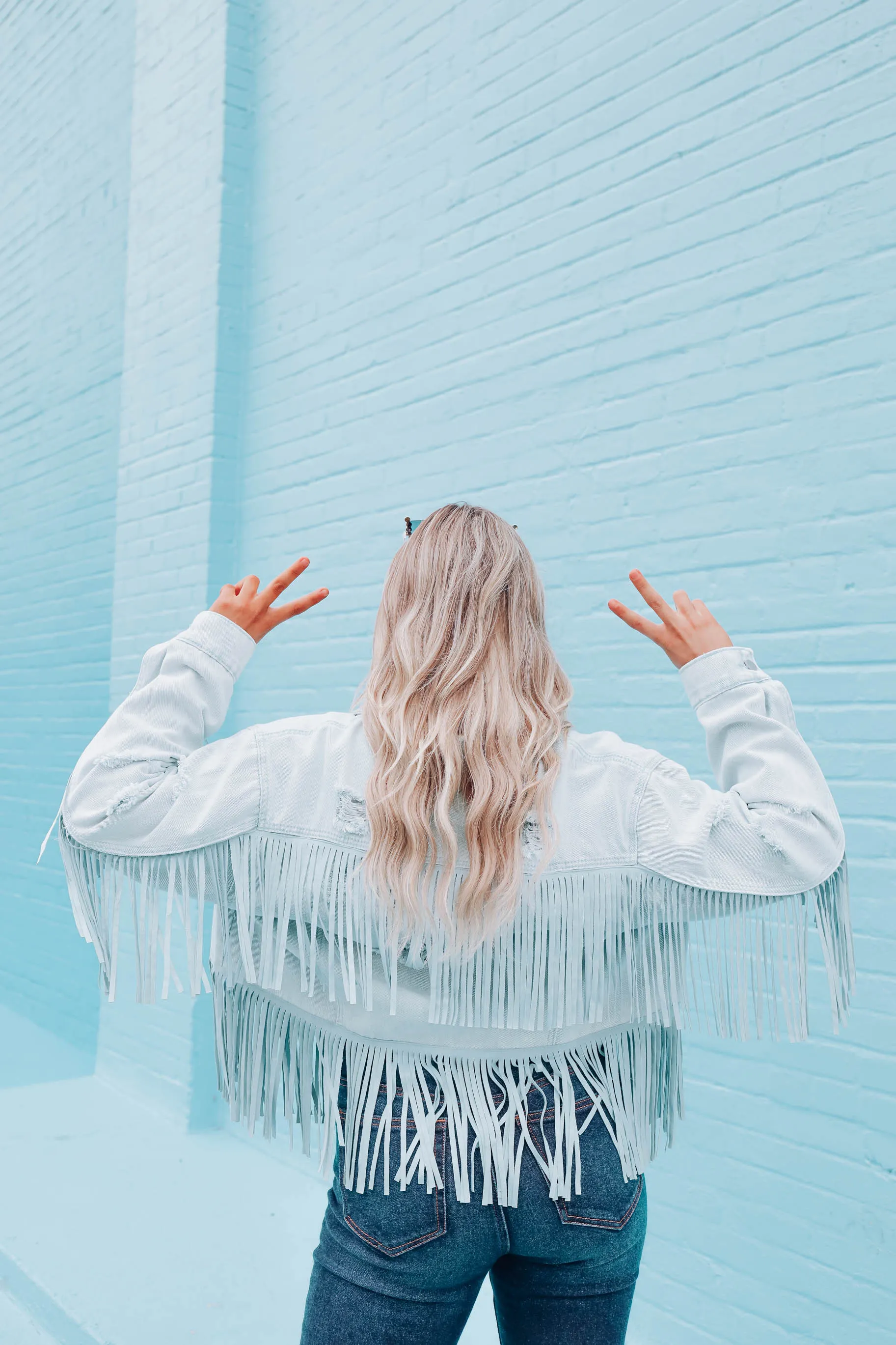 Danica Distressed Fringe Denim Jacket - Light Blue