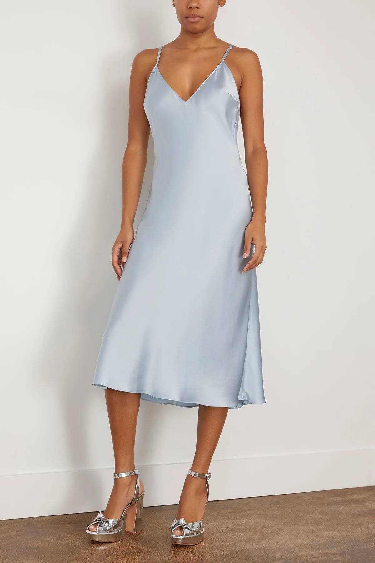 Deep V Multi Strap Midi Slip Dress in Blue Breeze