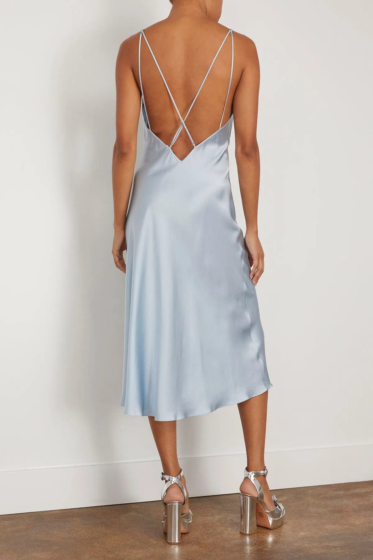 Deep V Multi Strap Midi Slip Dress in Blue Breeze