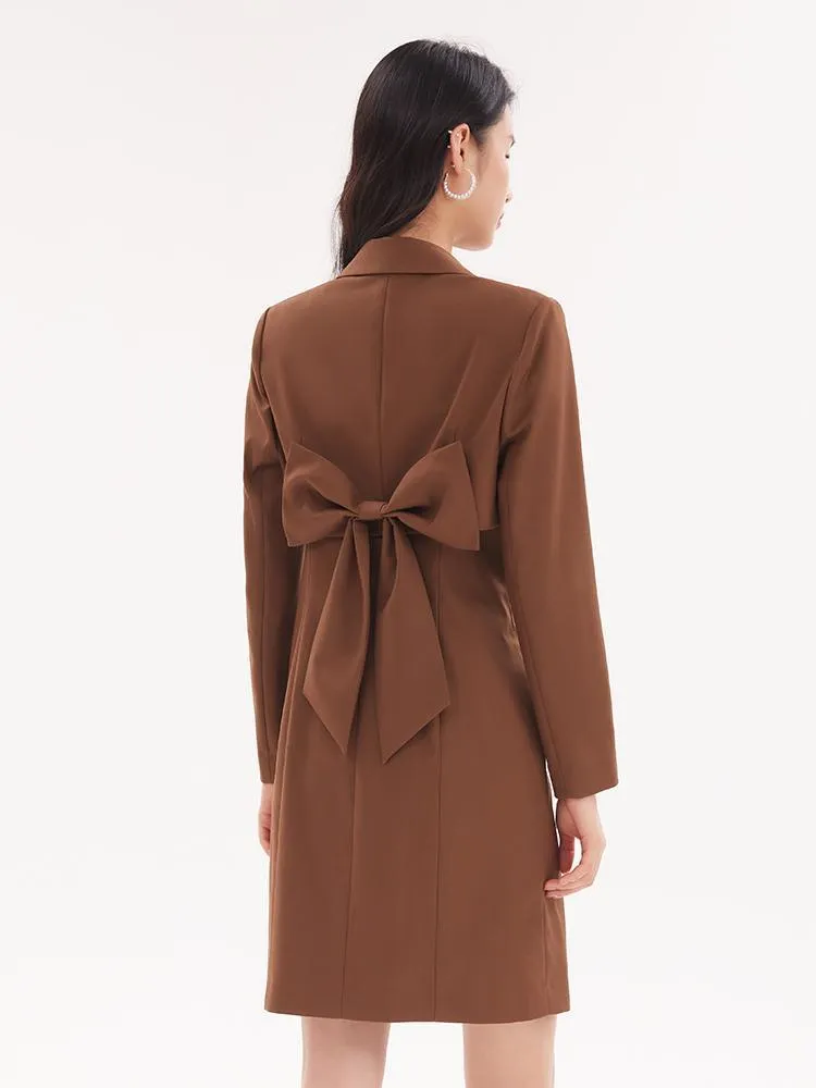 Detachable Bowknot Blazer And Midi Work Dress Two-Piece Suit