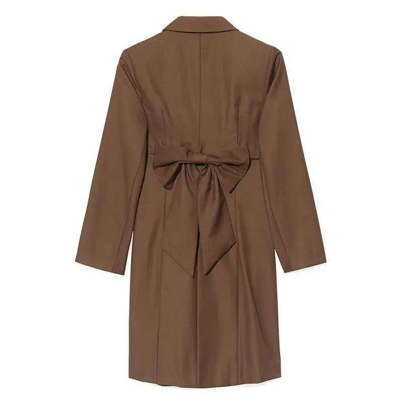 Detachable Bowknot Blazer And Midi Work Dress Two-Piece Suit