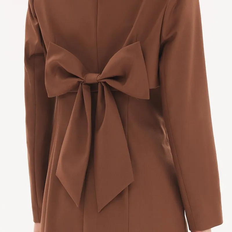 Detachable Bowknot Blazer And Midi Work Dress Two-Piece Suit