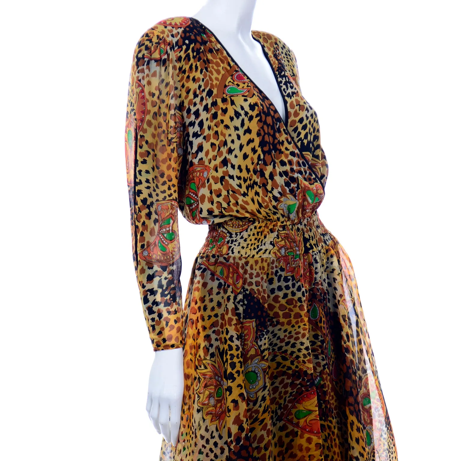 Diane Freis 1980s Vintage Deadstock Silk Animal Print Dress