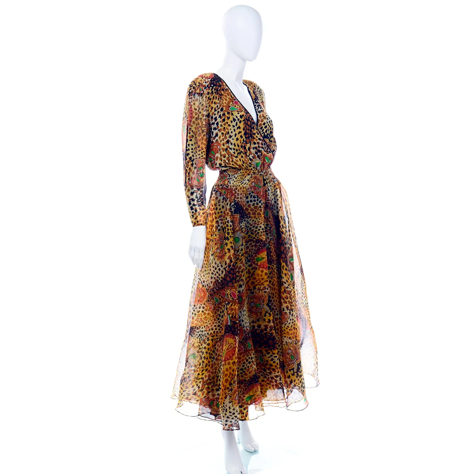 Diane Freis 1980s Vintage Deadstock Silk Animal Print Dress