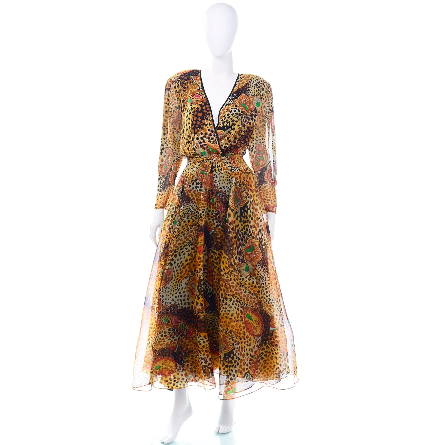 Diane Freis 1980s Vintage Deadstock Silk Animal Print Dress