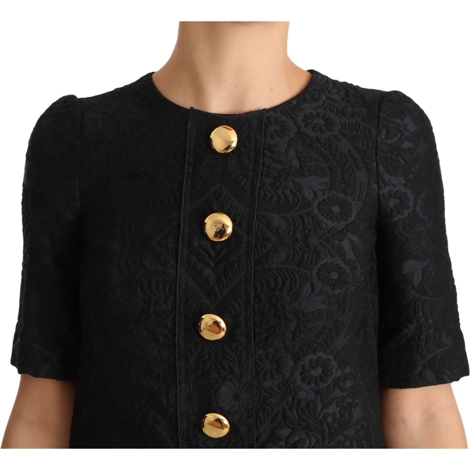 Dolce & Gabbana Elegant Black Button Embellished Mini Dress