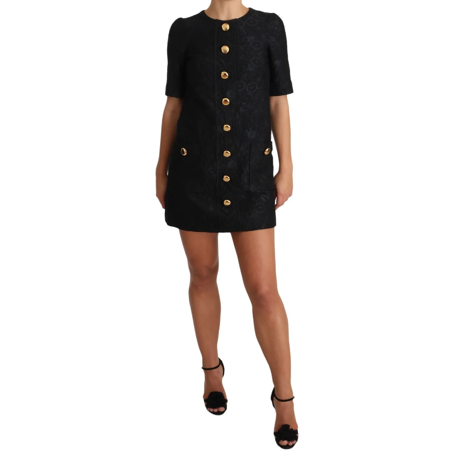 Dolce & Gabbana Elegant Black Button Embellished Mini Dress