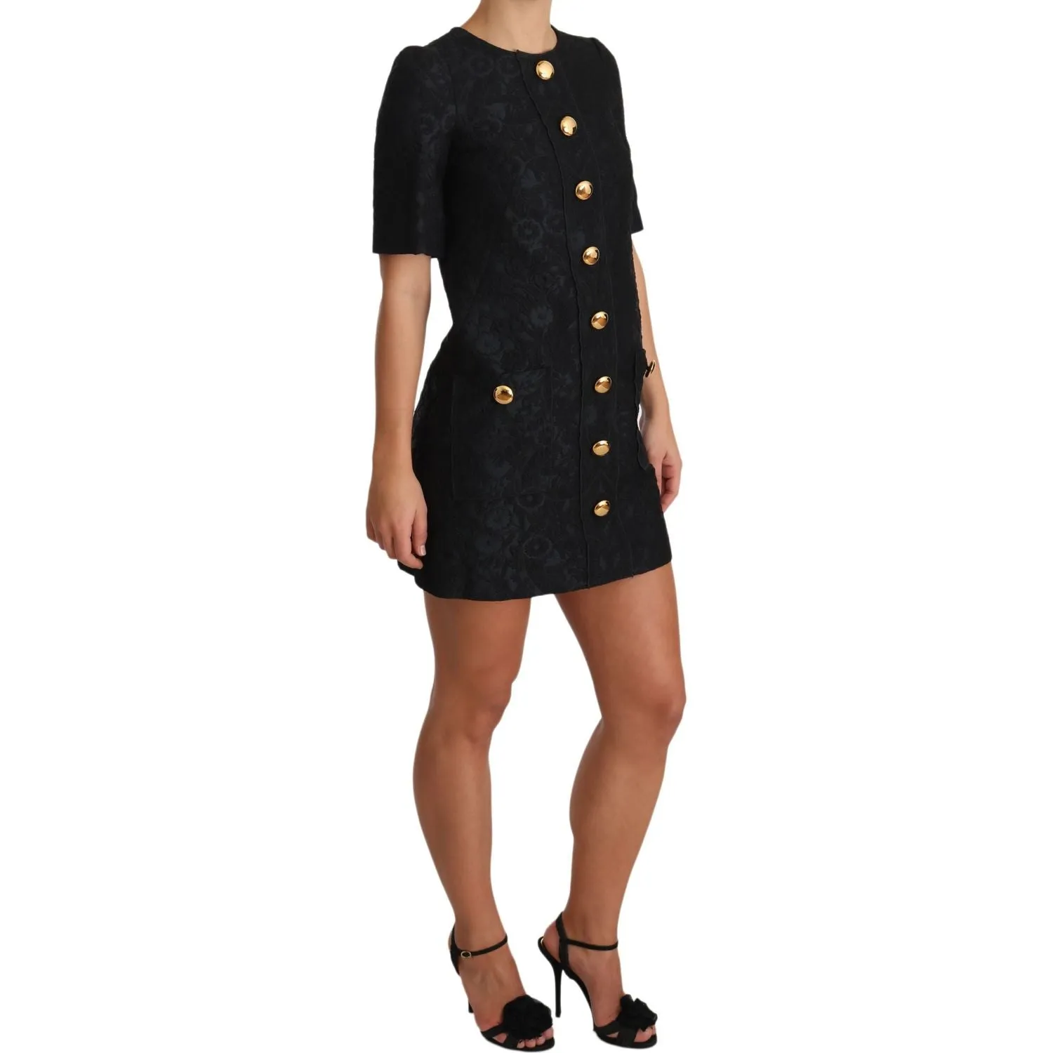 Dolce & Gabbana Elegant Black Button Embellished Mini Dress