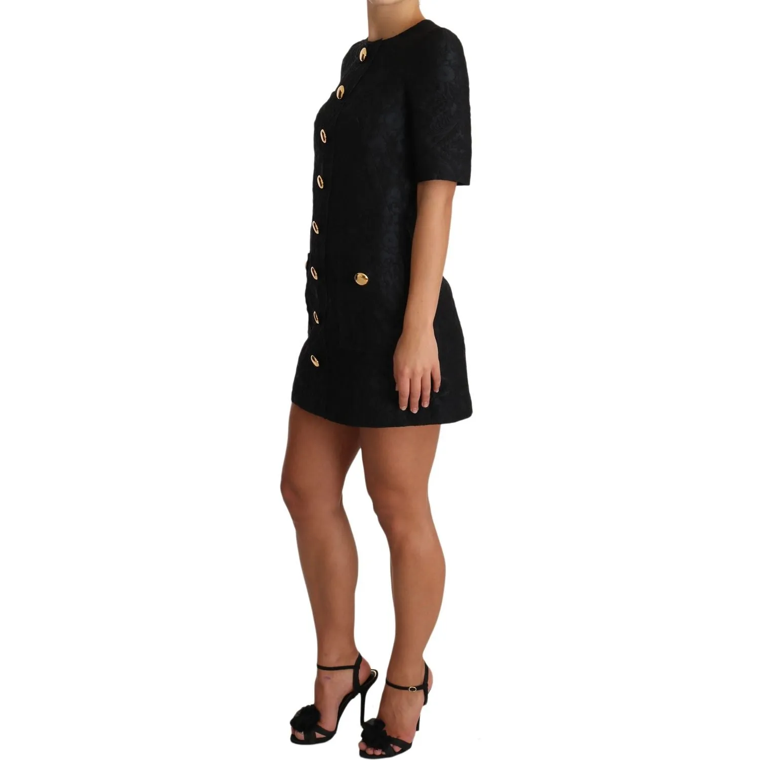 Dolce & Gabbana Elegant Black Button Embellished Mini Dress