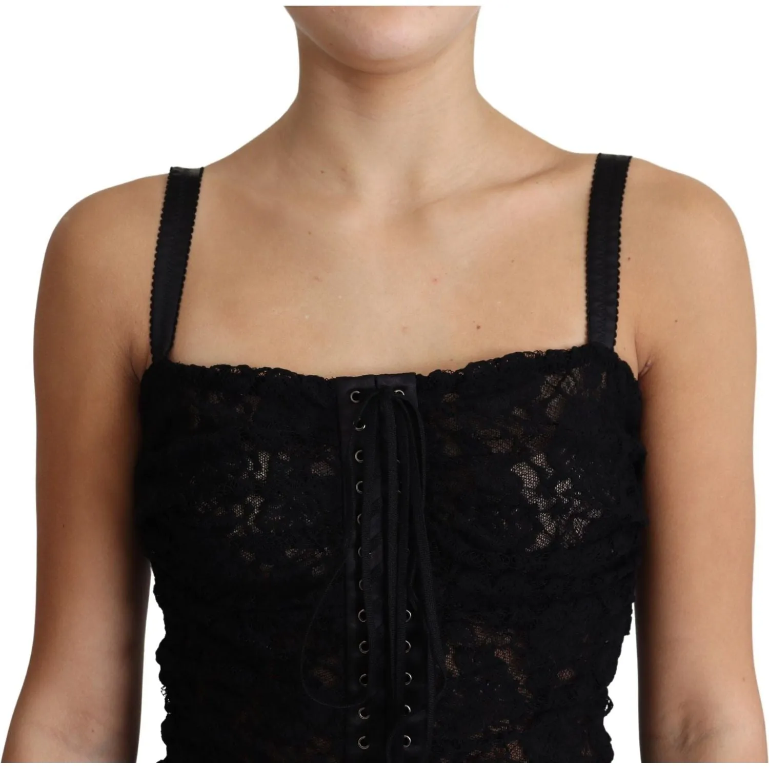 Dolce & Gabbana Elegant Black Lace Bustier Mini Dress