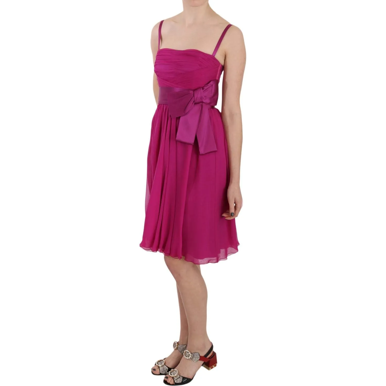 Dolce & Gabbana Elegant Fuchsia Pink Silk Bow Front Dress