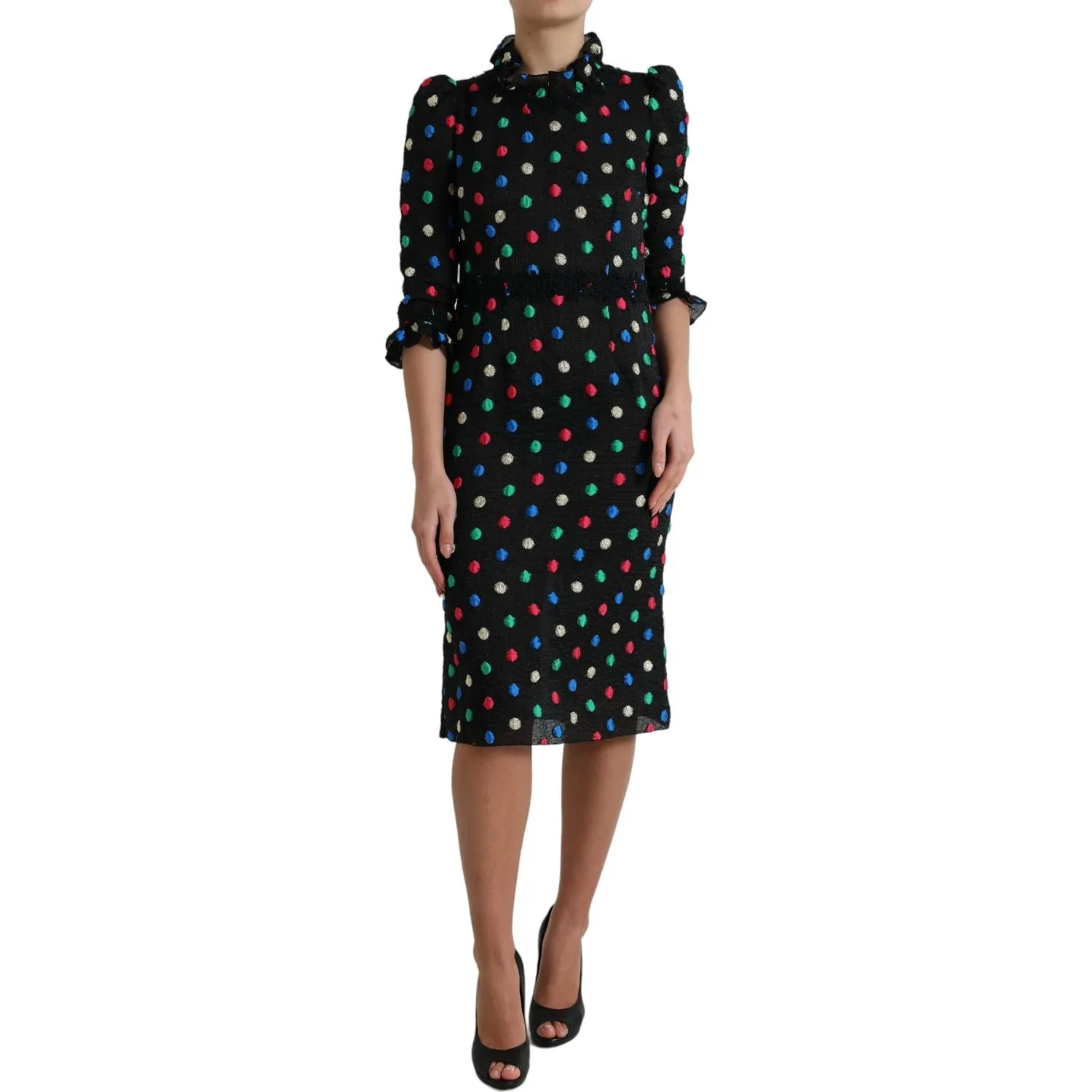 Dolce & Gabbana Elegant High Neck Polka Dot Midi Dress