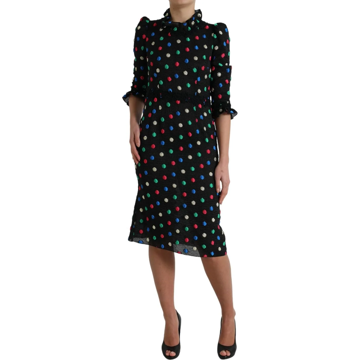 Dolce & Gabbana Elegant High Neck Polka Dot Midi Dress