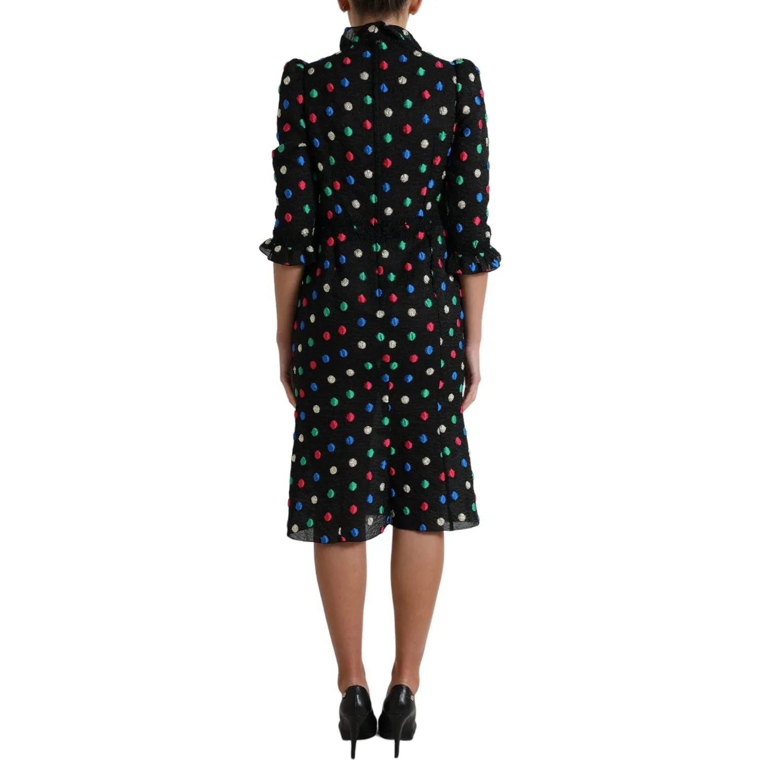 Dolce & Gabbana Elegant High Neck Polka Dot Midi Dress