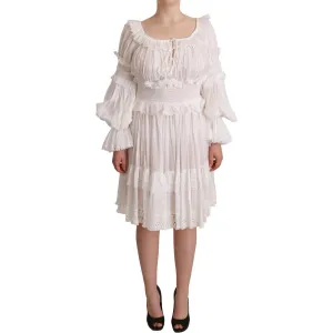 Dolce & Gabbana Elegant Off-Shoulder Ruffled Dress in White