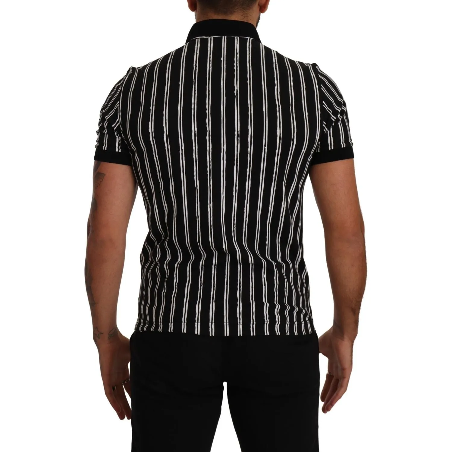 Dolce & Gabbana Elegant Striped Polo T-Shirt in Black