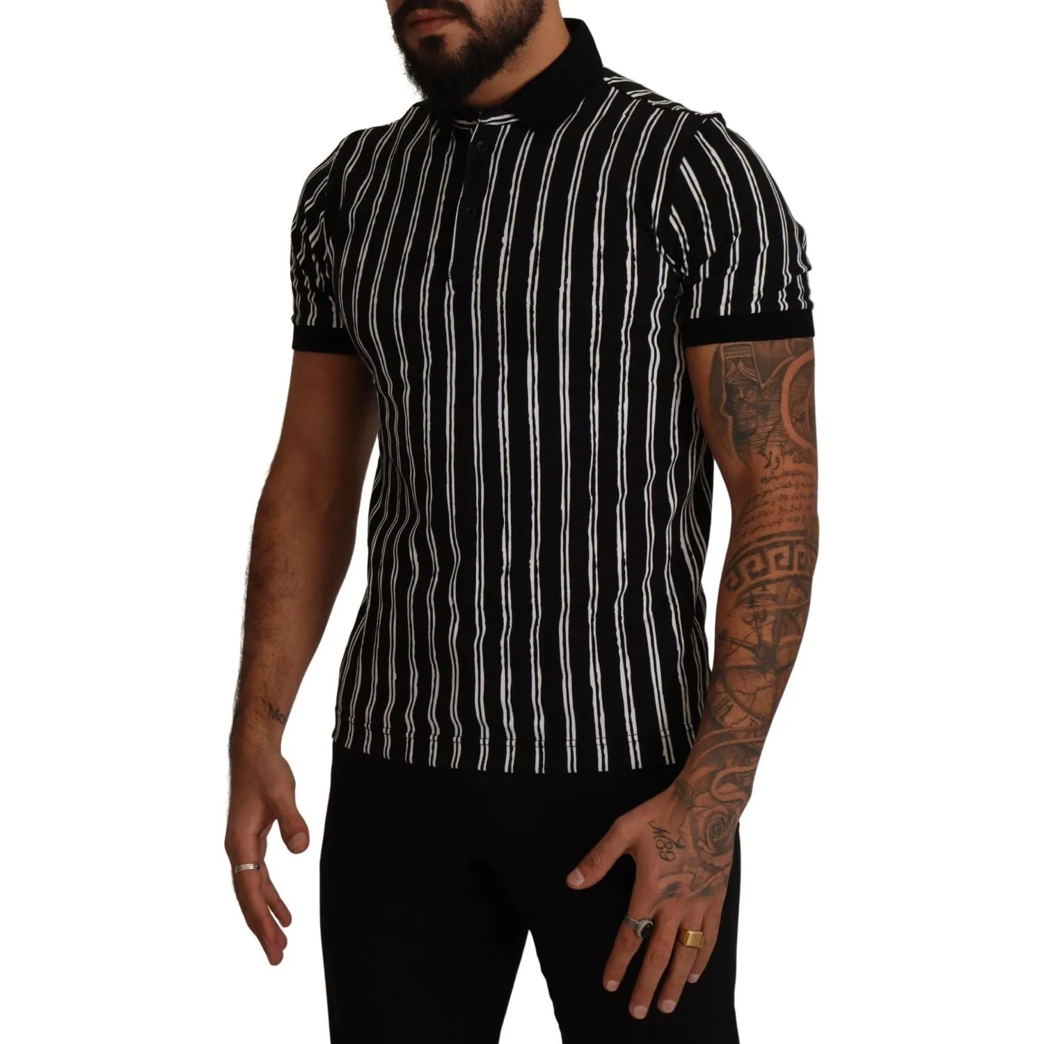 Dolce & Gabbana Elegant Striped Polo T-Shirt in Black