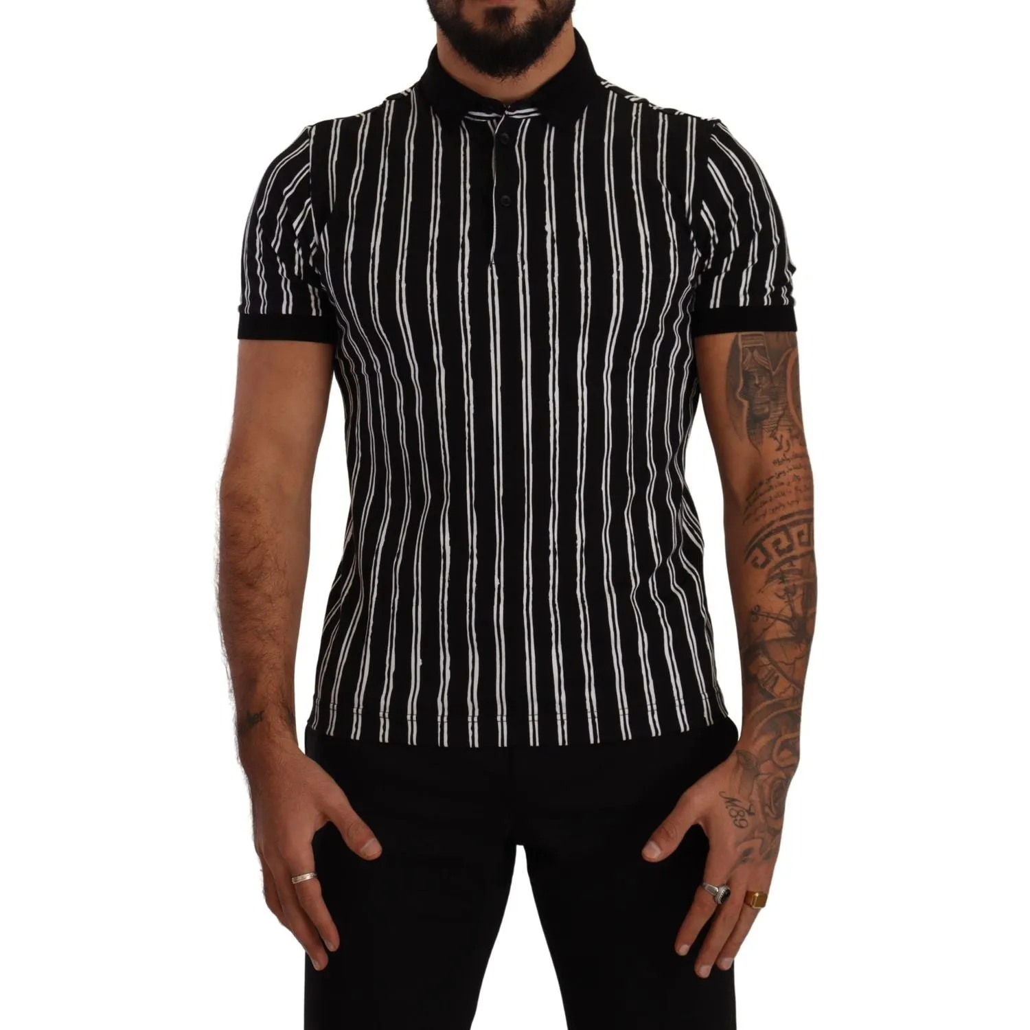 Dolce & Gabbana Elegant Striped Polo T-Shirt in Black