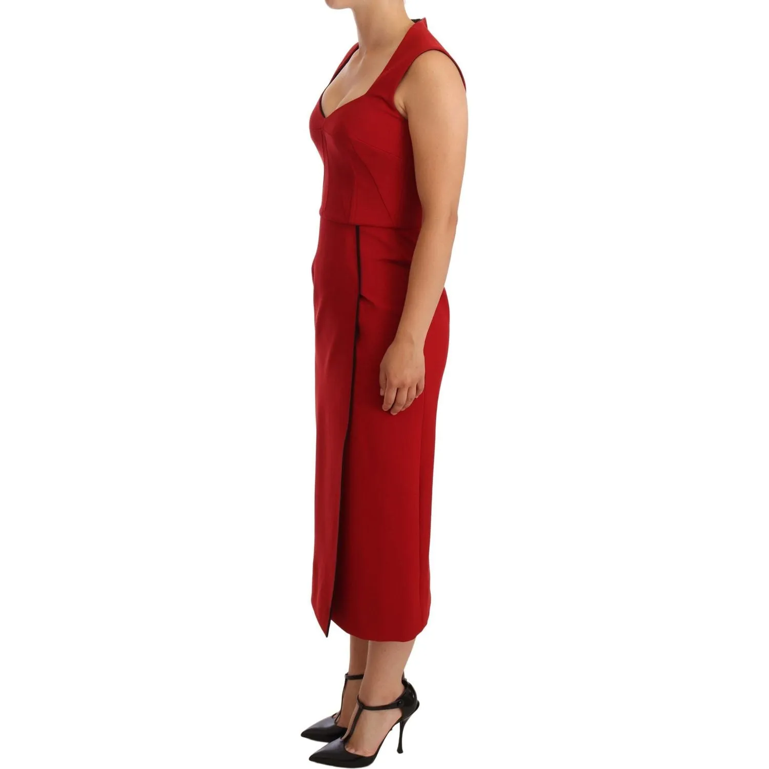 Dolce & Gabbana Elegant Sweetheart Midi Dress in Red