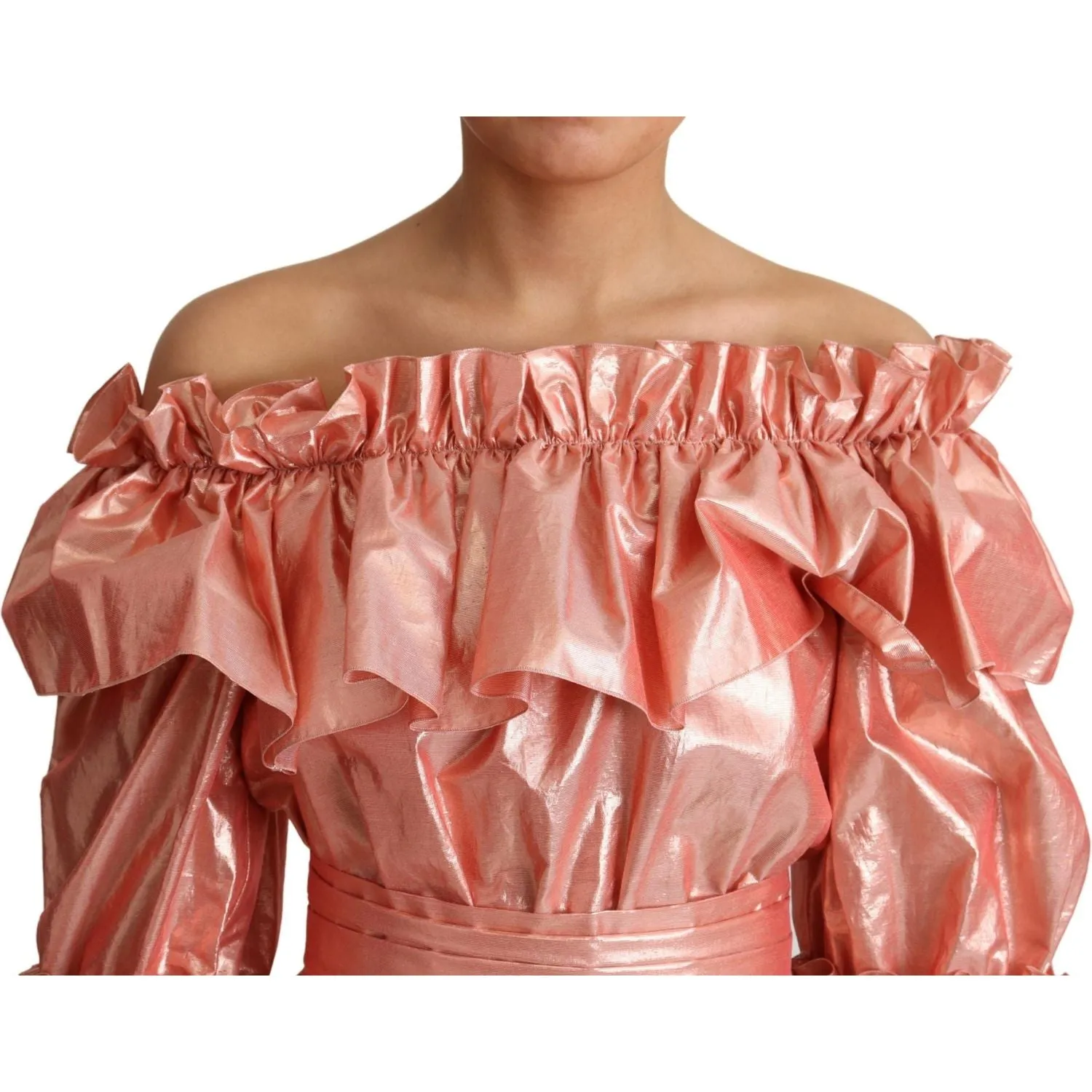 Dolce & Gabbana Pink Metallic Ruffled Gown Elegance