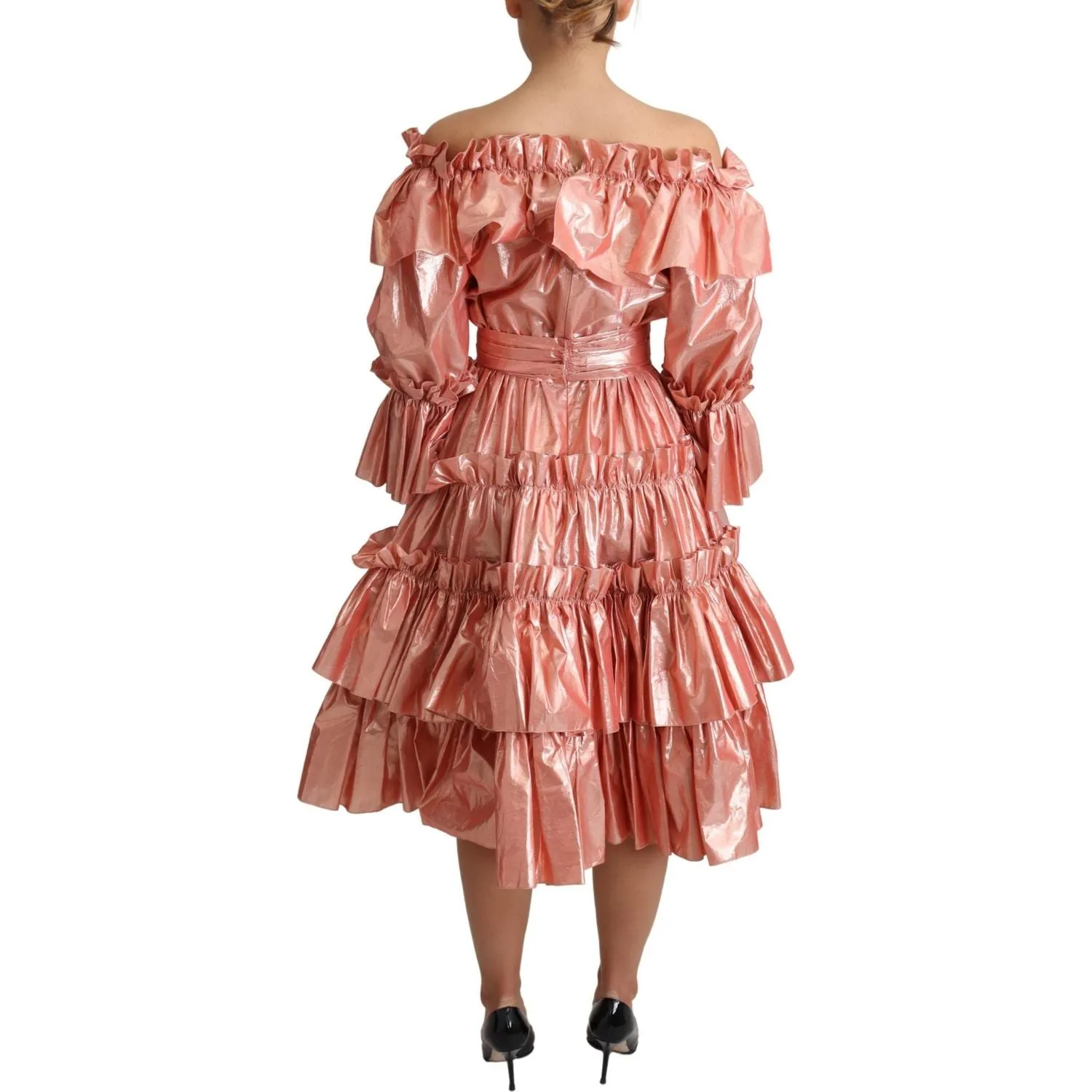 Dolce & Gabbana Pink Metallic Ruffled Gown Elegance