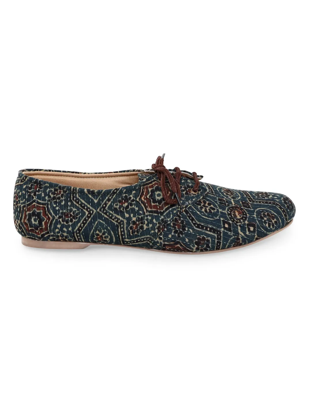 Dusty Green Kantha Ajrakh Oxford Shoes