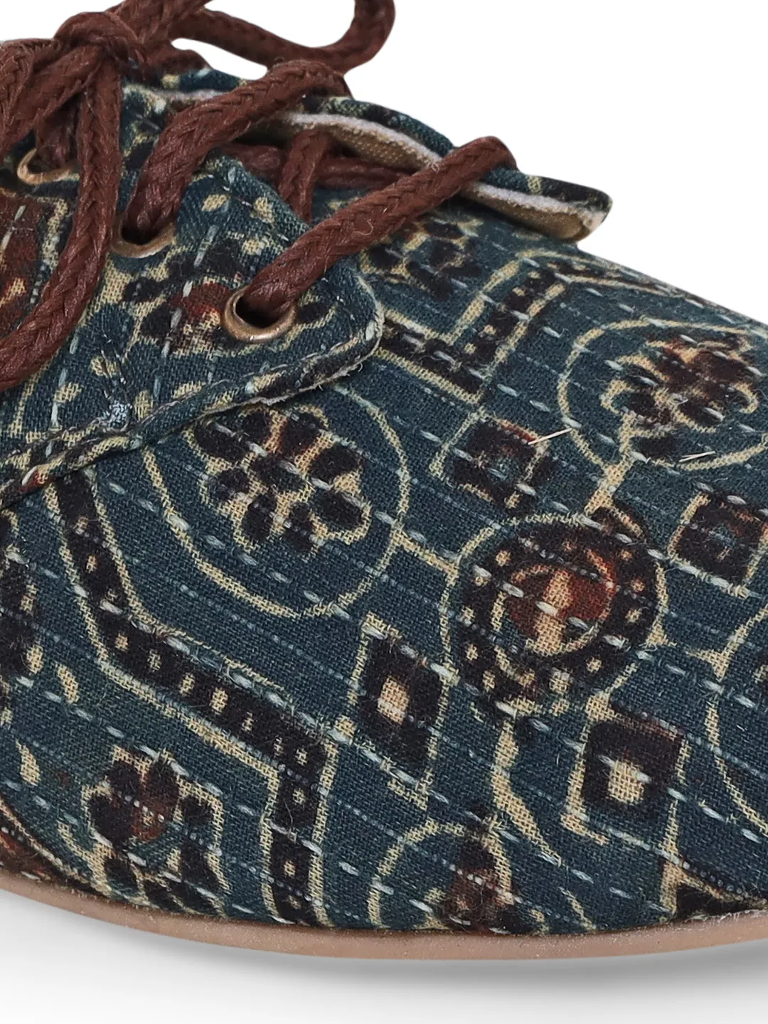 Dusty Green Kantha Ajrakh Oxford Shoes